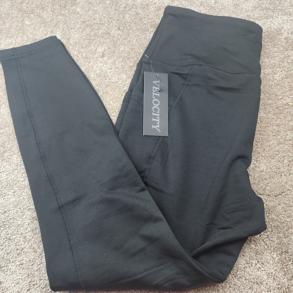 Velocity Serena Fleece Lined Full Length Tights Black High Waist Leggings XL NEW